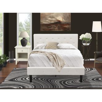 East West Furniture NL19F-1GA0C 2 Piece Bed Set - 1 Bed White Velvet Fabric Headboard and 1 Night Stand - Wire Brushed Butter Cream Finish Nightstand