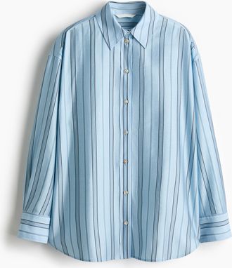 H&M Oversized Bluse - Hellblau/Gestreift