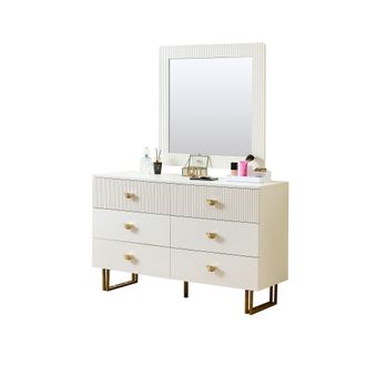 STILVORA Conjunto De Muebles De Sal&oacute;n Con 1 Aparador De 6 Cajones Y 1 Espejo De Pared Cuadrado, Almacenaje, Para Recibidor Y Dormitorio, Mdf, Blanco
