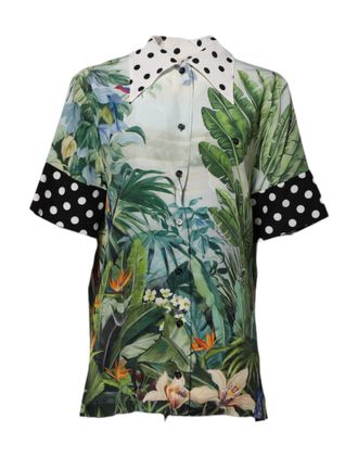 Dolce & Gabbana Womens Multicolor Printed Silk Collared Shirt Top