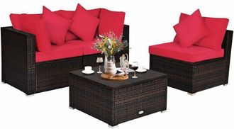 Costway 4 PCS Rattan Patio Conversation Set Outdoor Furniture Sofa Set w/ Coffee Table