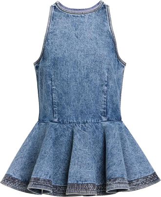Alaia Blue Round Neck Peplum Top