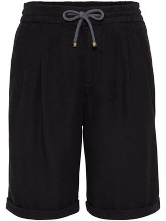 Brunello Cucinelli drawstring track shorts - men - Cotton/Linen/Flax - 48 - Black
