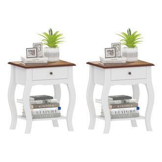 HOMCOM Bedside Tables Set of 2 - Bedside Cabinets with Drawer - Shelf - White | TJ Hughes