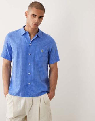 Polo Ralph Lauren Camicia a maniche corte in seersucker blu scuro