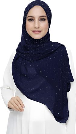 Lina & Lily Sparkle Shimmer Gold Glitter Womens Chiffon Hijab Head Scarf Lightweight (Navy Blue)