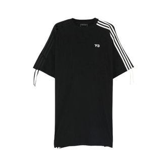 Yohji Yamamoto Shirt Dresses, female, Black, Size: XS Cinch 3 Stripes Oversized Tee Dress