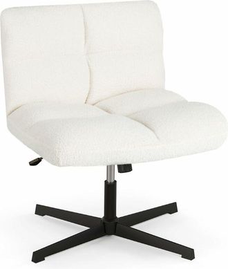 Costway Costway Silla Tocador Con Patas Cruzadas, Silla Escritorio Giratorio Con Ajuste De Altura Y Respaldo, Silla De Oficina Sin Reposabrazos Con Piel De Im