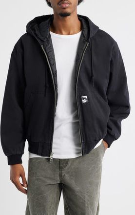 Obey Randy Hooded Cotton Jacket in Black Faded Wash at Nordstrom, Size Xx-Large