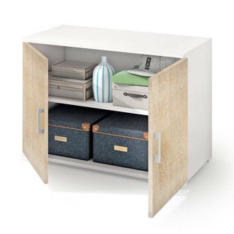 Dmora Armario Multiusos Darc, Mueble Lineal De 2 Puertas Batientes Con Balda, Muebles De Entrada, Zapatero Moderno, 100% Made In Italy, 90x45h66 Cm, Roble Y
