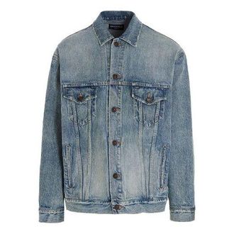Balenciaga Est. 1917 College Logo Print Denim Jacket Large Fit Washed Light Blue 675207TJW795620