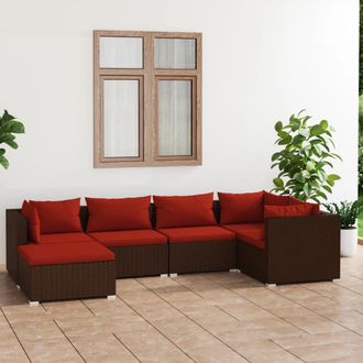 vidaXL Set Muebles De Jard&iacute;n 6 Piezas Y Cojines Rat&aacute;n Sint&eacute;tico Marr&oacute;n Vidaxl