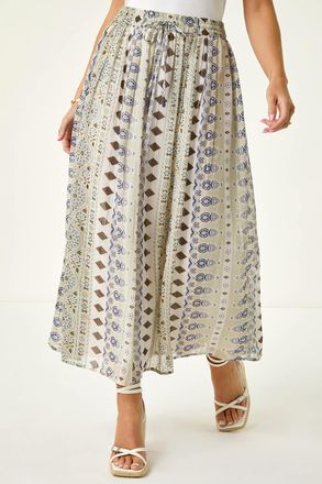 Roman Metallic Print Tie Front Skirt