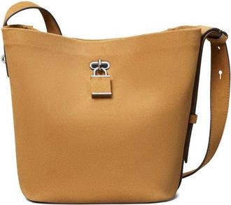 Tory Burch Lock Medium Slim Suede Bucket Bag in Toffee at Nordstrom