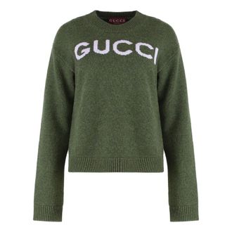 Gucci Round-neck Knitwear, female, Green, Size: M Crew-neck Wool Sweater