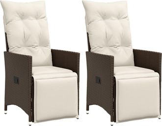 vidaXL Sillones Reclinables Jard&iacute;n Con Cojines Marrones 2 Uds Rat&aacute;n Pe Vidaxl