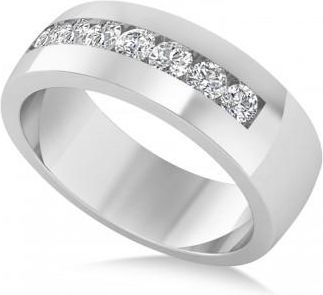 Allurez Mens Diamond Channel Set Ring Wedding Band 14k White Gold (0.49ct)
