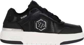 Philipp Plein Schoenen, Heren, Zwart, 41 EU, Polyester, Perforated Logo-Plaque Sneakers
