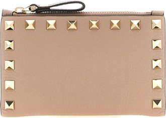 Valentino Garavani Grained Calf Leather Card Holder - Dames - Portefeuilles - Roze - ONE Size - Leer - Accessoires