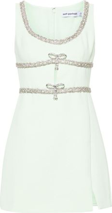 Self Portrait crystal-embellished bow mini dress - women - Polyester/Polyester - 8 - Green