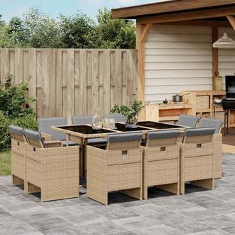 vidaXL Set Comedor De Jard&iacute;n 11 Pzas Con Cojines Rat&aacute;n Sint&eacute;tico Beige Vidaxl