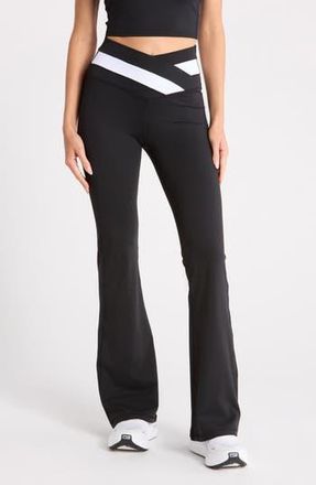 Yogalicious Lux Anya Crossover Colorblock Flared Leggings in Black at Nordstrom Rack, Size X-Large