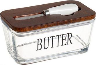 OEM Mantequera, Caja De Cristal Para Mantequilla, Con Tapa De Bamb&uacute; Y Esp&aacute;tula, Caja Rectangular Para Queso, Transparente, De Madera, 600 Ml