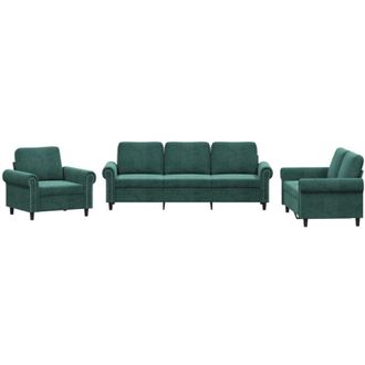 vidaXL Vidaxl - Juego De Sof&aacute;s Con Cojines 3 Piezas Terciopelo Verde Oscuro
