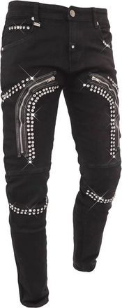 Barocco Mens Denim Rhinestone Pants In Black