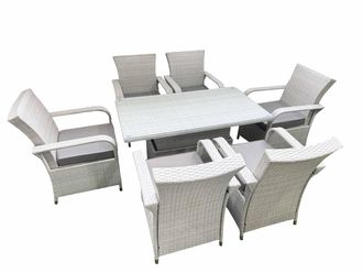 Fimous Outdoor Rattan Garden Furniture Set Patio 6 Chairs Plus Height adjustable dining table Sets Light Grey Mixed
