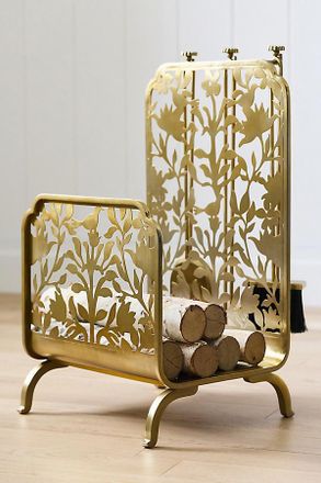 Anthropologie Caine Dog Brass Log Holder and Fire Tool Set