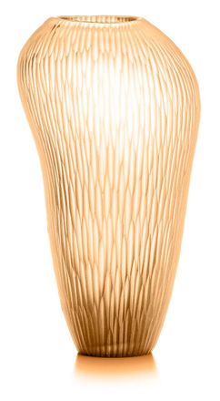 IVV carving vase in frosted peach glass with vertical cut lines moved h-36 diam -max 19.5/14.5