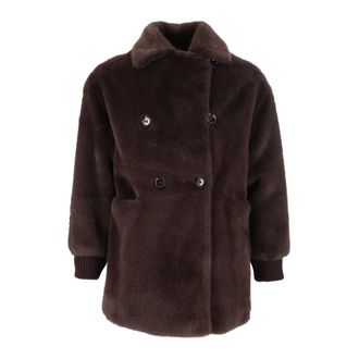 DIEGO M Giacca in Faux Fur Foderata con Inserti in Maglia - - Jackets - Donna - Marrone - S