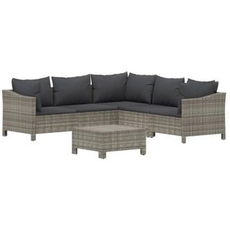 vidaXL Set De Muebles De Jard&iacute;n 6 Pzas Y Cojines Rat&aacute;n Sint&eacute;tico Gris Vidaxl