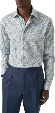Eton Slim Fit Floral Dress Shirt in Medium Green at Nordstrom, Size 16.5