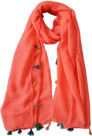 GlamLondon Womens Plain Scarf with Tassel (Coral)