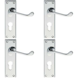 Loops 4x PAIR Victorian Scroll Lever on Euro Lock Backplate 150 x 43mm Polished Chrome