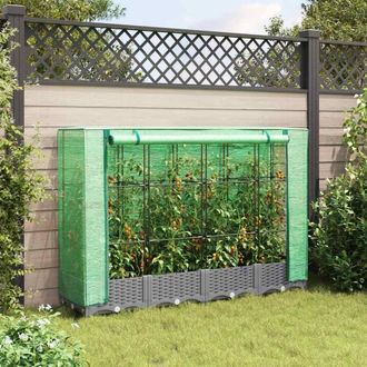 Berkfield Home Raised Bed with Greenhouse Cover Rattan Look 160x40x123 cm in Light Grey | Size: 160 x 40 x 123 cm