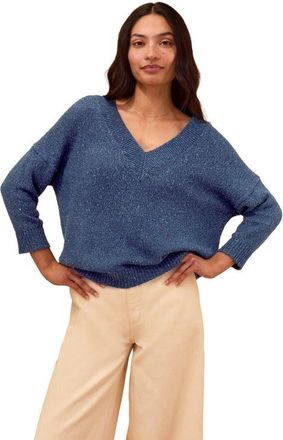 Celtic & Co. Cotton Blend Flecked V-Neck Sweater in Mid Blue at Nordstrom, Size X-Small