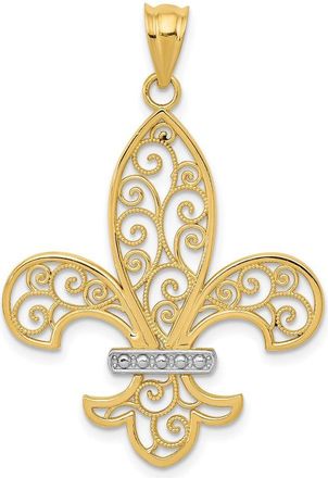 Diamond2Deal 14k Yellow Gold Rhodium Filigree Fleur de Lis Pendant