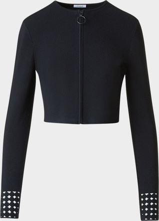 Akris Dot Lace-Cuff Knit Crop Zip Cardigan