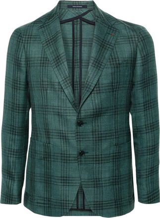 Tagliatore tartan-check single-breasted blazer - men - Silk/Linen/Flax/Cupro/Virgin Wool - 50 - Green