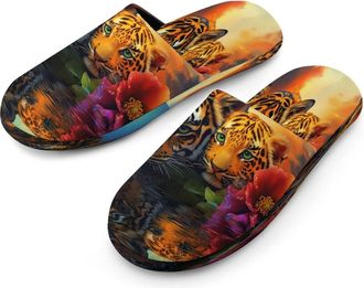 Generic Tiger in Beach Sunset Mens Cozy Memory Foam Slippers Warm Cotton House Shoes Comfy Slipper for Indoor Outdoor