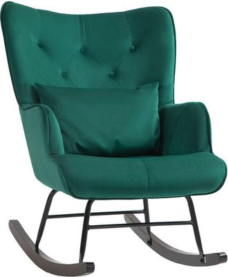HOMCOM Homcom - Sedia a Dondolo in Velluto con Schienale Alto, Braccioli e Cuscino Verde