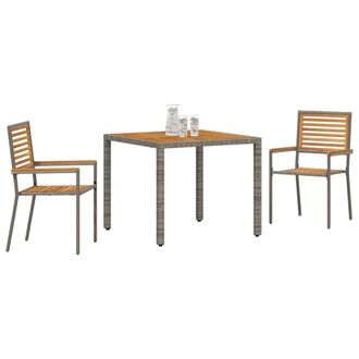 Berkfield Home Modern 3 Piece Garden Dining Set Grey Poly Rattan Acacia