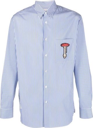 Lanvin patch-detail striped shirt - men - Cotton/Polyester - 42 - Blue