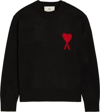 Ami Ami Paris Logo-intarsia Wool Jumper - Black - XL