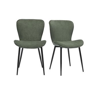 Miliboo Miliboo - Sillas De Dise&ntilde;o De Terciopelo De Pana Verde Caqui Y Metal Negro (juego De 2) Addict