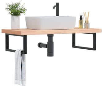 vidaXL Vidaxl - Estante De Lavabo De Pared De Acero Y Madera Maciza De Haya