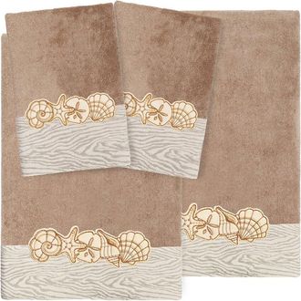Linum Home Textiles 100% Turkish Cotton Shell Row 4Pc Embellished Towel Set